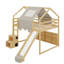 Lit mezzanine double en bois en forme de maison avec tente-824102626