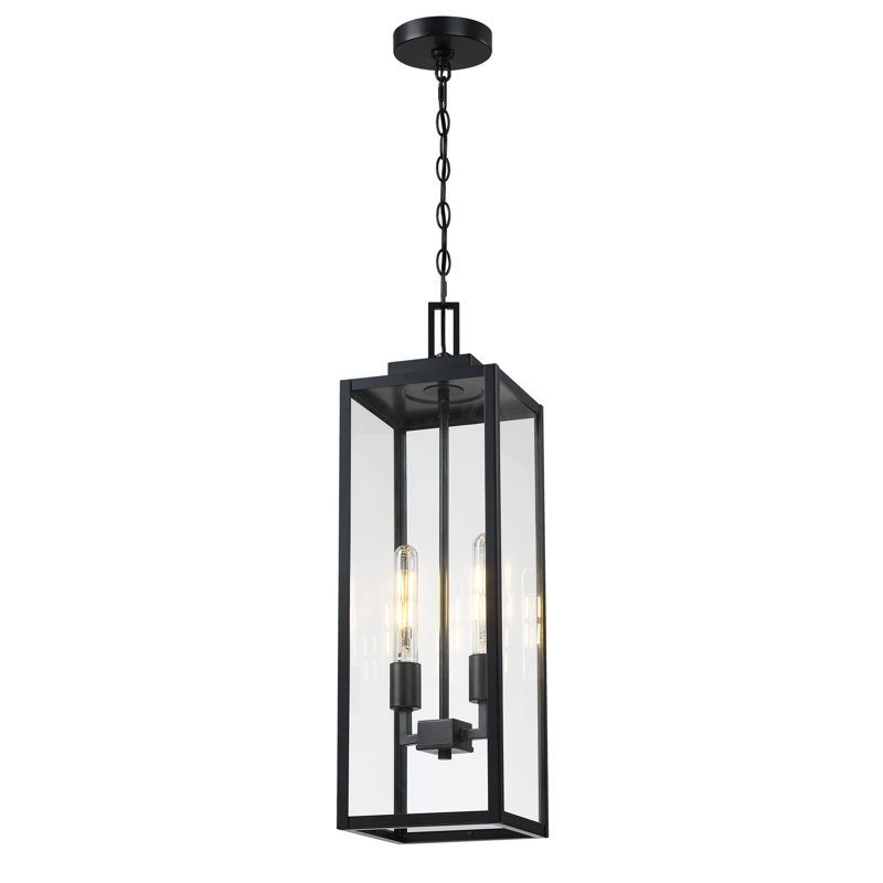 26.4in. 2-light Matte Black Dimmable Outdoor Pendant Light with Clear Glass and No Bulbs Included