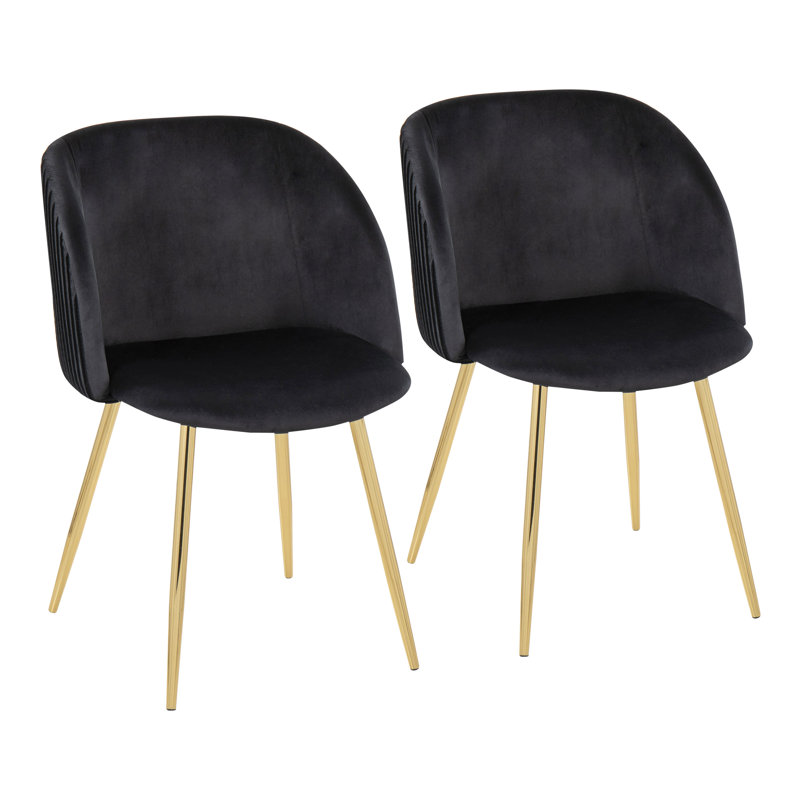 Terrance 18.5" Velvet Upholstered Parson Chairs with Pattern Seat Back, Black Pleated Velvet
