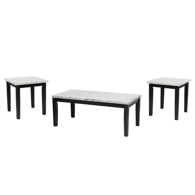 Ensemble de 3 tables basses et tables de bout modernes et minimalistes, Noir / blanc