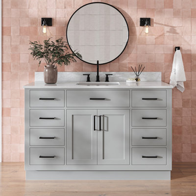 Meuble-lavabo simple en bois massif 54 po avec lavabo en marbre de Carrare 0,75 po Jameal