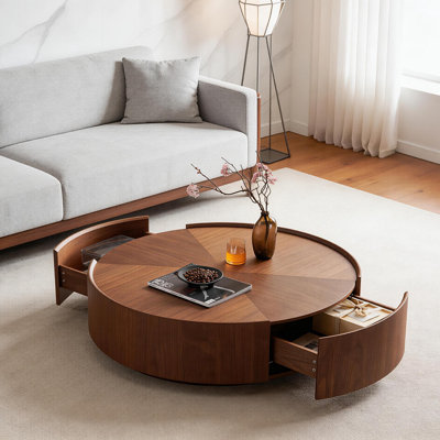 Tables basses de 39,3 pouces, conception circulaire en noyer, convient aux salons, matériau en noyer, convient aux chambres à coucher, aux salons et aux bureaux
