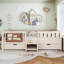 Grand lit mezzanine avec tablettes intégrées, tiroirs de rangement, escalier de sécurité et garde-corps, cadre de lit plateforme en bois, beige-747701823-747701829