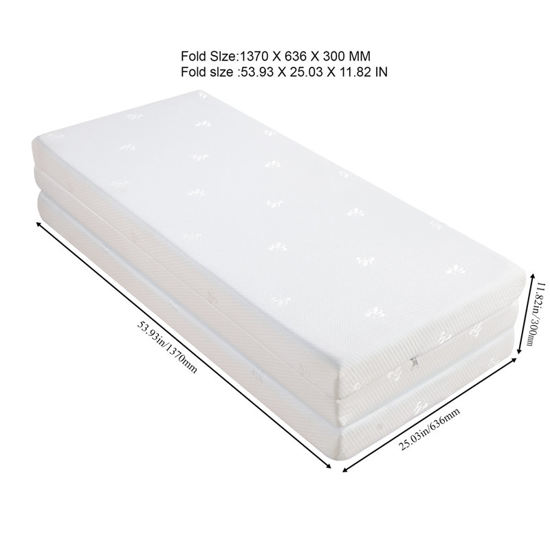 Matelas en mousse à mémoire de forme à trois volets, grand matelas pliable avec housse lavable pour lit escamotable