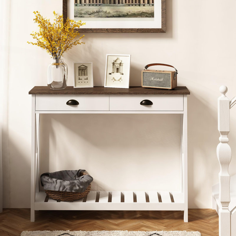 Console Farmhouse avec tiroir pour le hall d'entrée, Blanc / Chêne clair