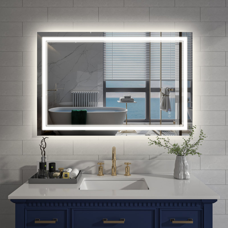 Dimmable LED Bathroom Mirror with Defogging Function, 32" x 48", Rectangle