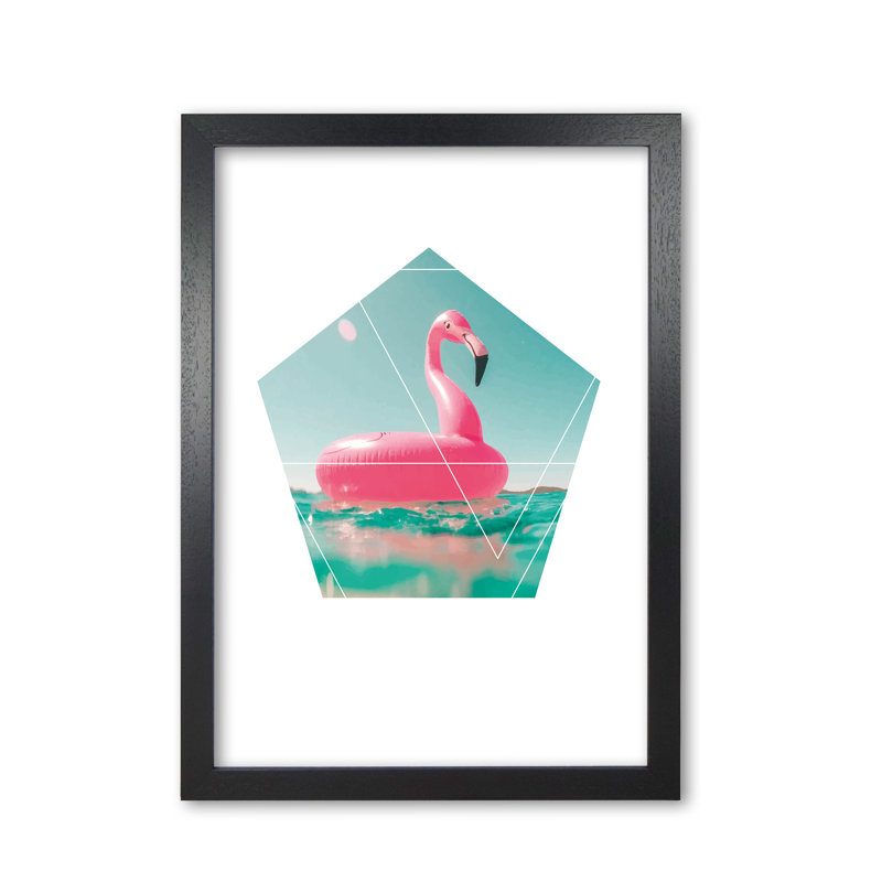 Flamingo Inflatable - Print, Black Grain Frame, 42 cm H x 30 cm W x 5 cm D