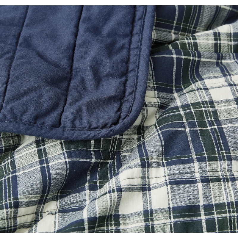 Chad Plaid Printed Reversible Washed Cotton Quilt Set, Queen Quilt + 2 Standard Pillow Shams
