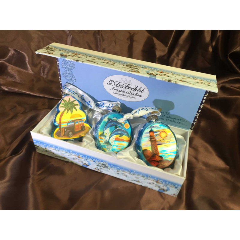 Keepsake 3 Piece Coastal Glass Ornaments Set