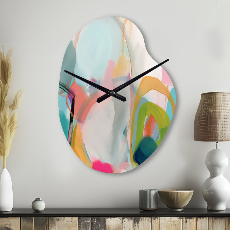 Rose bleu minimalisme fluidité V - horloge asymétrique moderne en métal, impression d'horloge murale rose, Petit