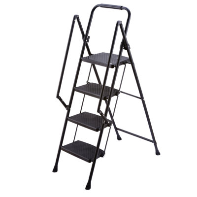 Échelle à quatre marches, tabouret pliant léger à quatre marches, large pédale antidérapante et poignée de sécurité, échelle en acier robuste, escabeau polyvalent, convient aux ascenceurs de maison, de cuisine et de bureau