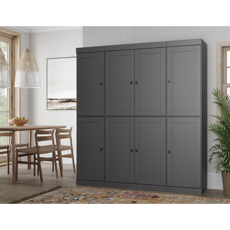 Garde-manger 100% en bois massif 65 po avec portes Shaker et tablettes réglables, Gris