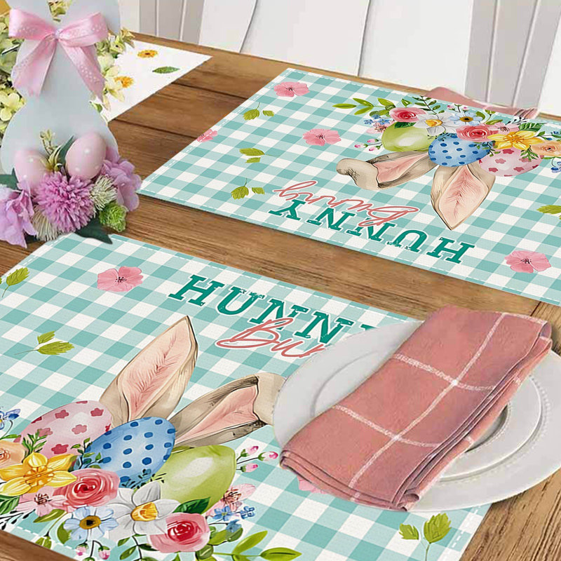 Napperon de Pâques avec motif de lapins de fleurs, A