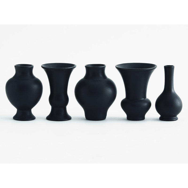 5 Piece Mini Chinoise Vase Set-Matte Black, Matte Black