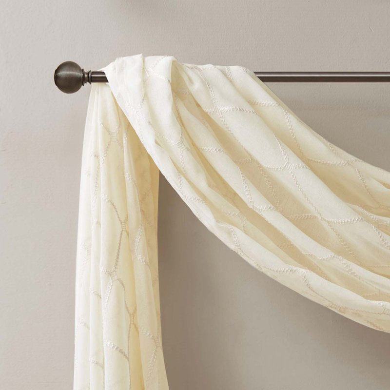 Diamond Sheer Embroidered Window Scarf, Ivory, 50" W x 216" L