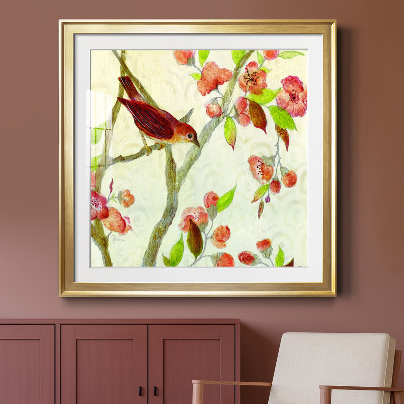 Song of Spring Red Morning - Reproduction d'art sur papier encadrée, H 26,5 po x l 26,5 po x P 1,5 po, Papier encadré doré