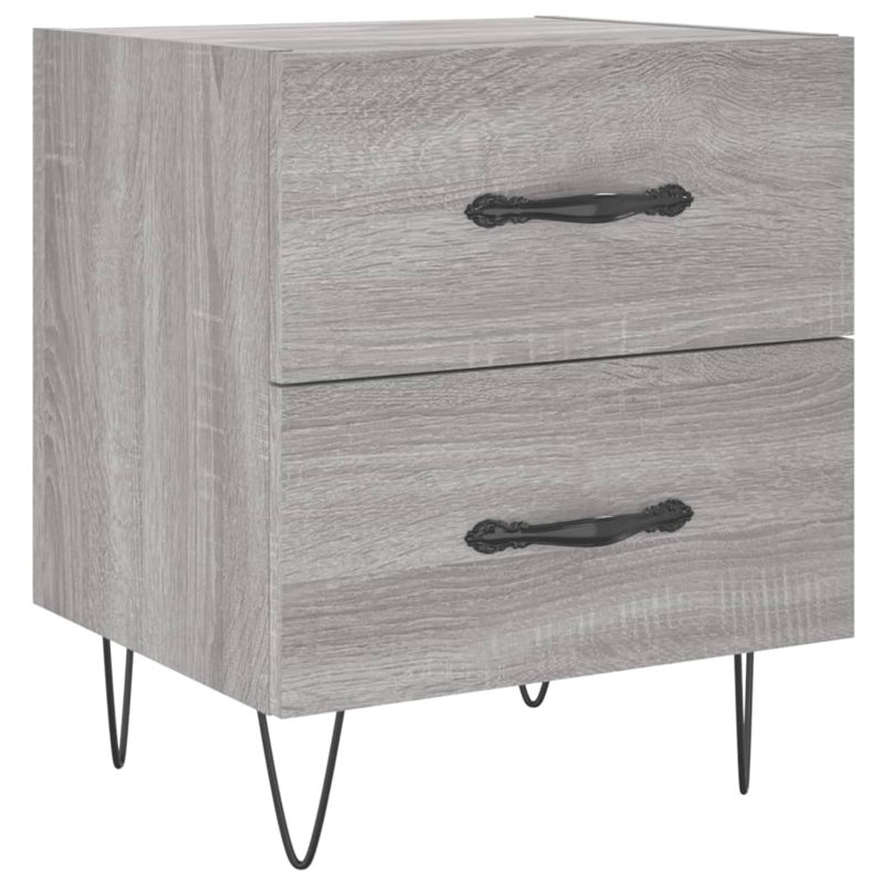 40cm W Iron Bedside Table, Brown Oak, Set of 2