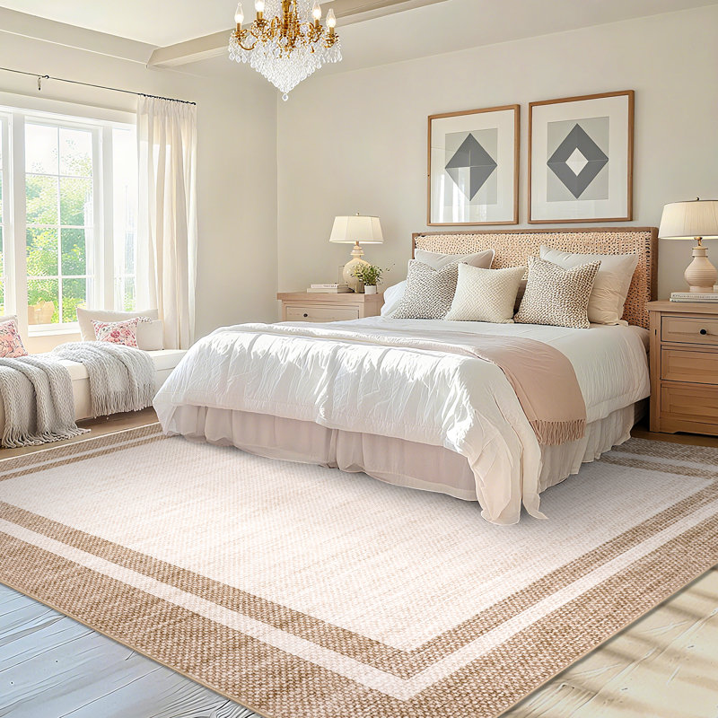 Tapis lavables modernes à géométrie pour le bureau de la salle à manger de la chambre à coucher, Beige, Rectangle 10' x 13'