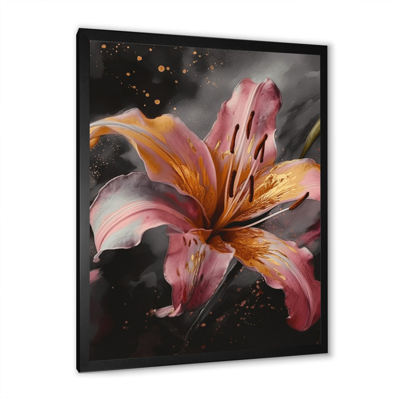 Lis gracieux roses - imprimé, Cadre photo noir, H 20 po x l 12 po x P 1 po