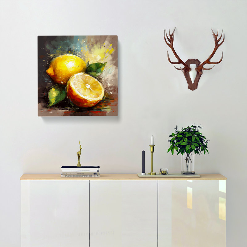 Lemon Fruit Gestural Art - Wrapped Canvas Print, 35cmH x 35cmW