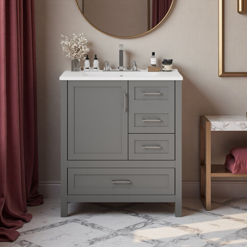 30" Bathroom Vanity With Sink Combination Set, Grey