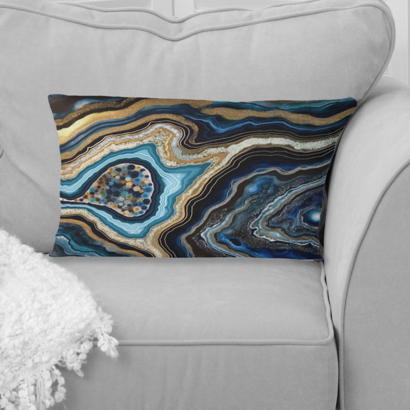 Gold Blue Geode Gems - Stone Geode Printed Throw Pillow