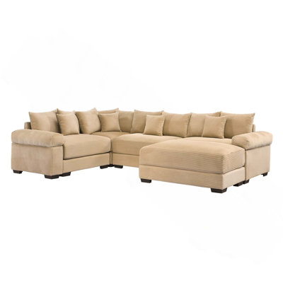 Modern 4 Seaterconvertible Oversized Cloud Corduroy Modular Sectional Sofa With 1 Ottoman & 13 Throw Pillows For Living Room, Apaetments