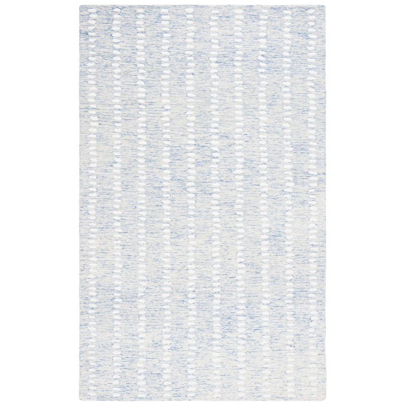 Vrooman Hand Tufted Wool/Chenil/Cotton Abstract Rug in Ivory/Blue, Rectangle 10" x 14"