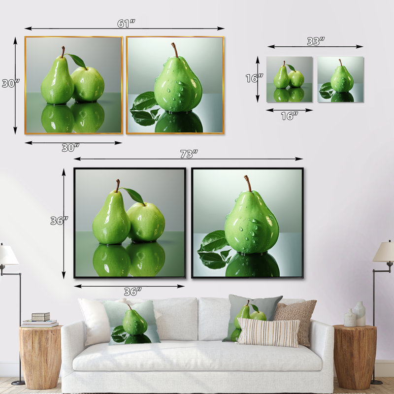 Fruit de poire Pearlescent, Cadre flottant blanc, H 36 po x l 73 po