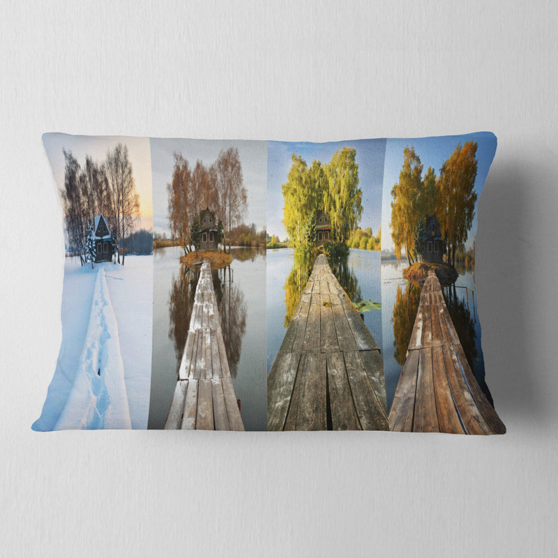 Seascape Houses on Small Island Panorama Lumbar Pillow