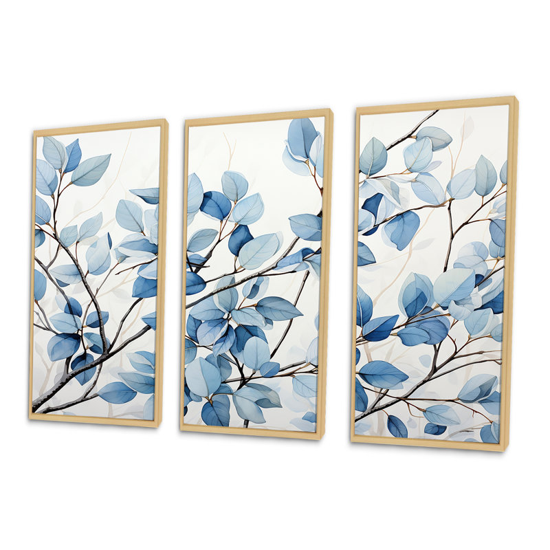 Orrington - feuilles, ensemble d'art sur toile, H 40 po x l 60 po x P 1 po, Cadre flottant en érable