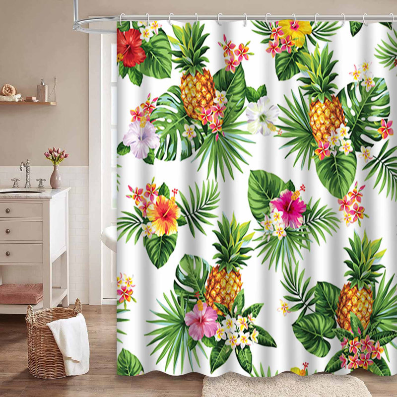 Rideau de douche imperméable à l'eau avec palmiers tropicaux et aloha avec 12 crochets, L 72 po x l 84 po