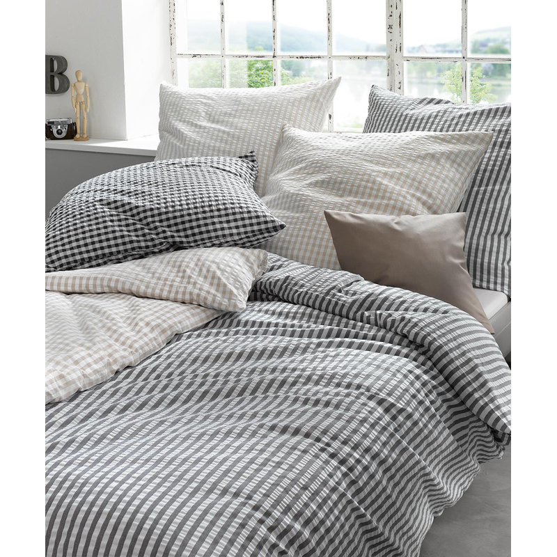 Cotton Chequered Duvet Cover Set with Pillow Shams, 155 x 200 cm + 80 x 80 cm