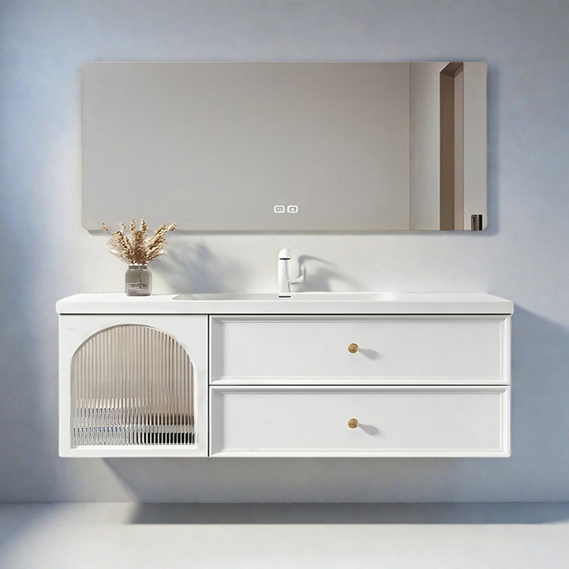 Armoire de salle de bain de style français crème, 59"