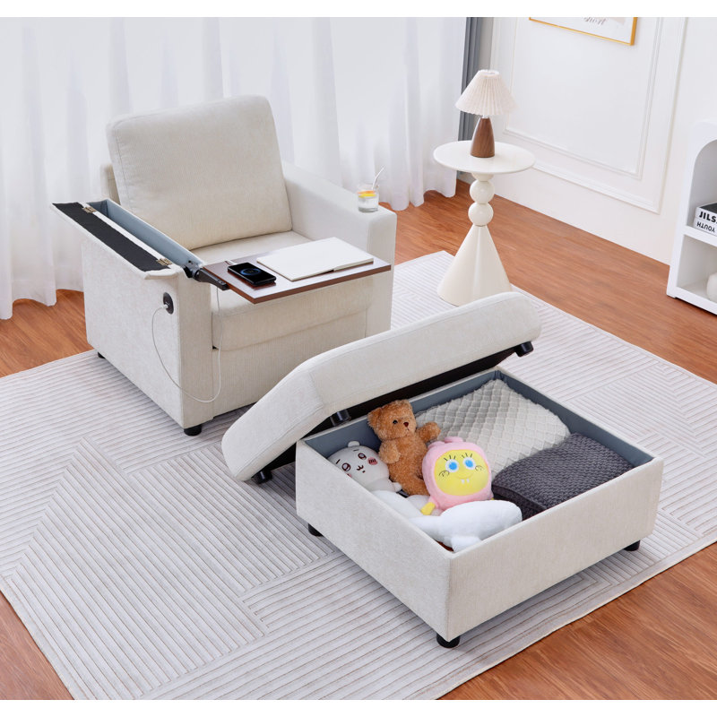 Ophelia 3-in-1 Convertible Accent Chair with Storage Compartment & USB Tray – Multi-Functional Lounge Seat for Living Room, Bedroom & Home Office