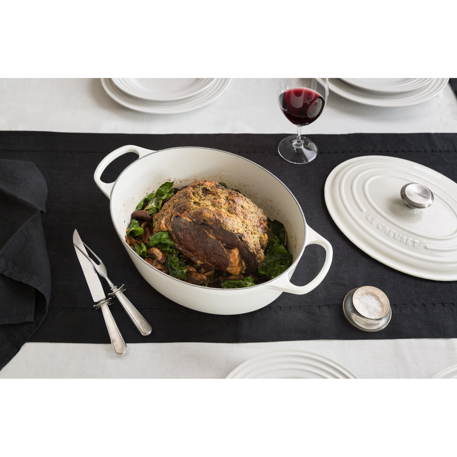 Le Creuset Enameled Cast Iron Oval Dutch Oven with Lid, Oyster/Silver, 9.5 quarts