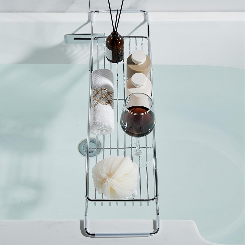 Plateau de chariot de baignoire en acier inoxydable, table de baignoire extensible, argent