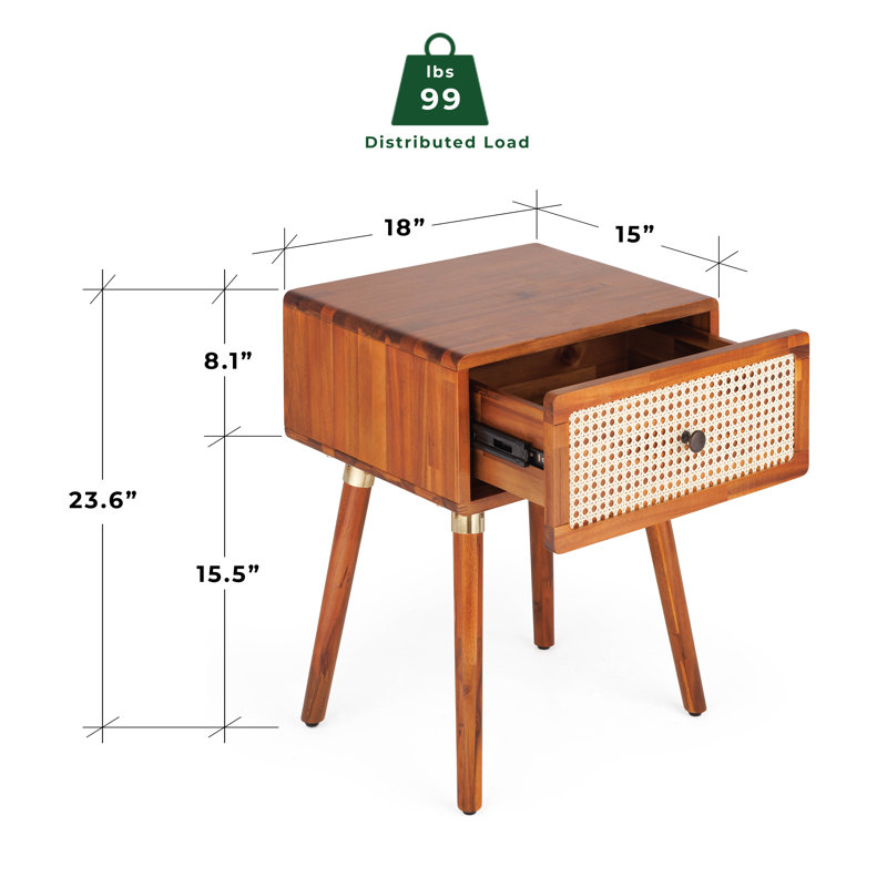 Table de chevet en bois massif Beiro, Caramel