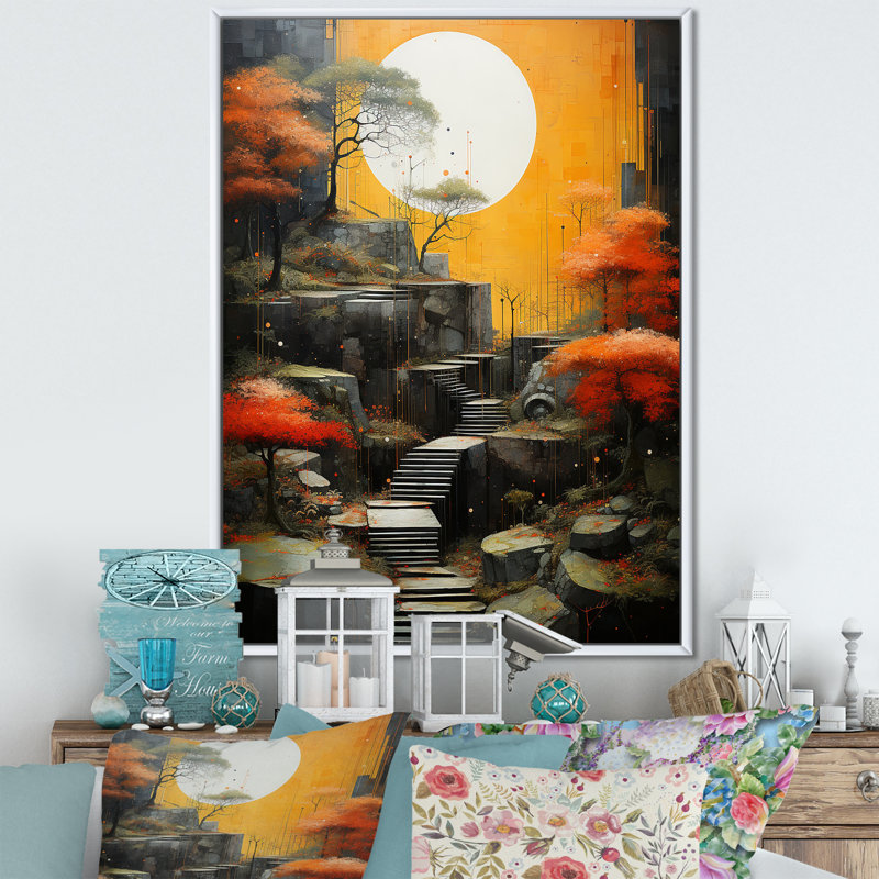 Paysage zen harmonie I - impression, Cadre flottant blanc, H 20 po x l 12 po
