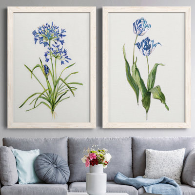«Blue Lived Botanical I», ensemble de 2 peintures sur toile encadrées