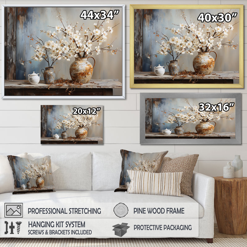 Art mural, poterie et fleurs, Cadre naturel flottant, H 30 po x l 40 po x P 1,5 po