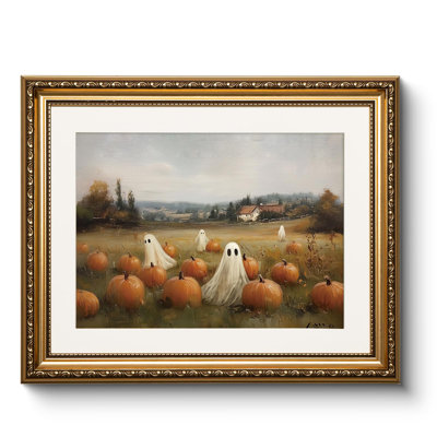 Halloween Ghost Pumpkin Gold Framed Wall Art