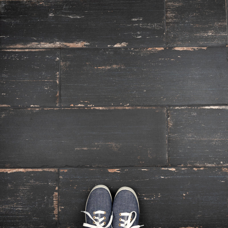 Retro 8" x 24" Porcelain Wood Look Wall & Floor Tile, Black