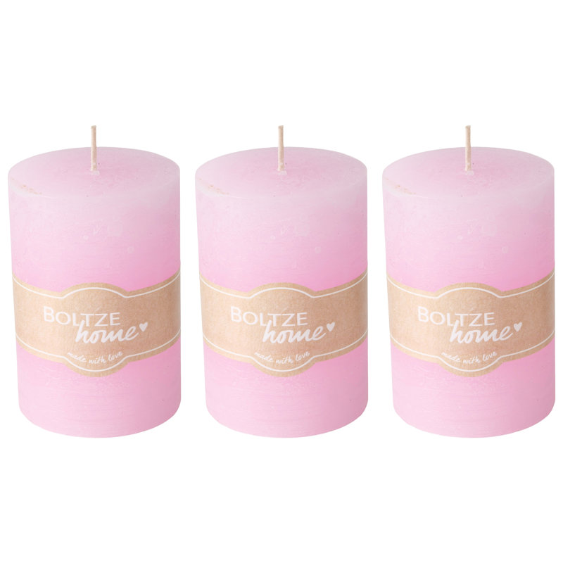3 Piece Pillar Candle Set, Pale Pink