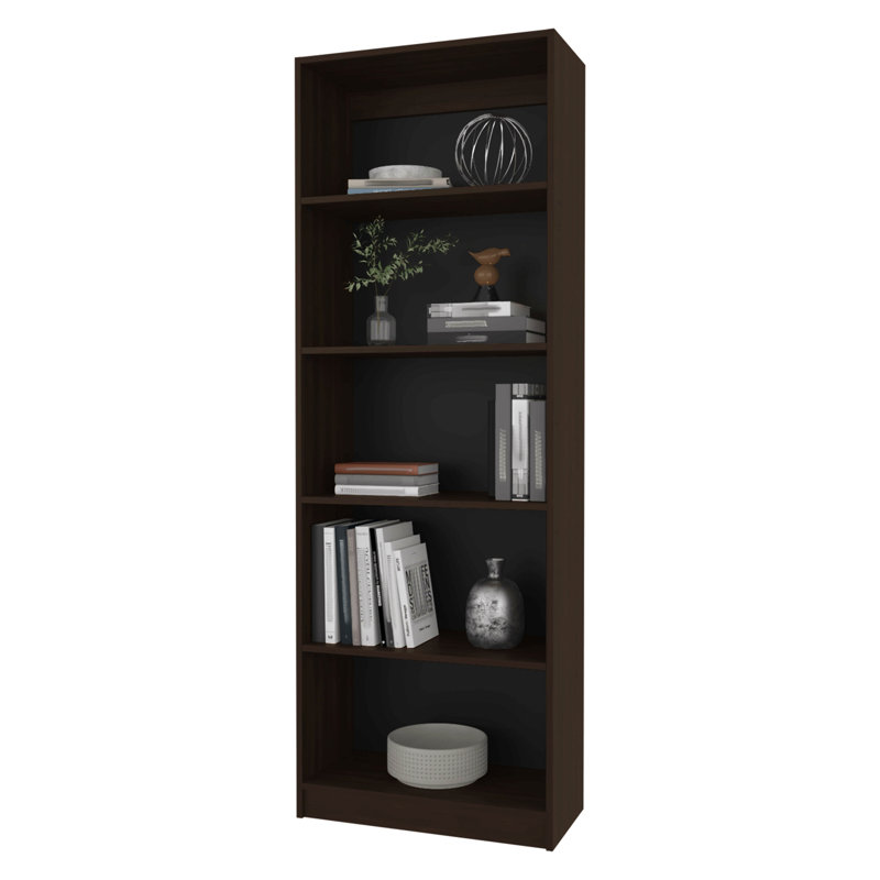Bibliothèque avec rangement ouvert et 5 tablettes, noyer teint