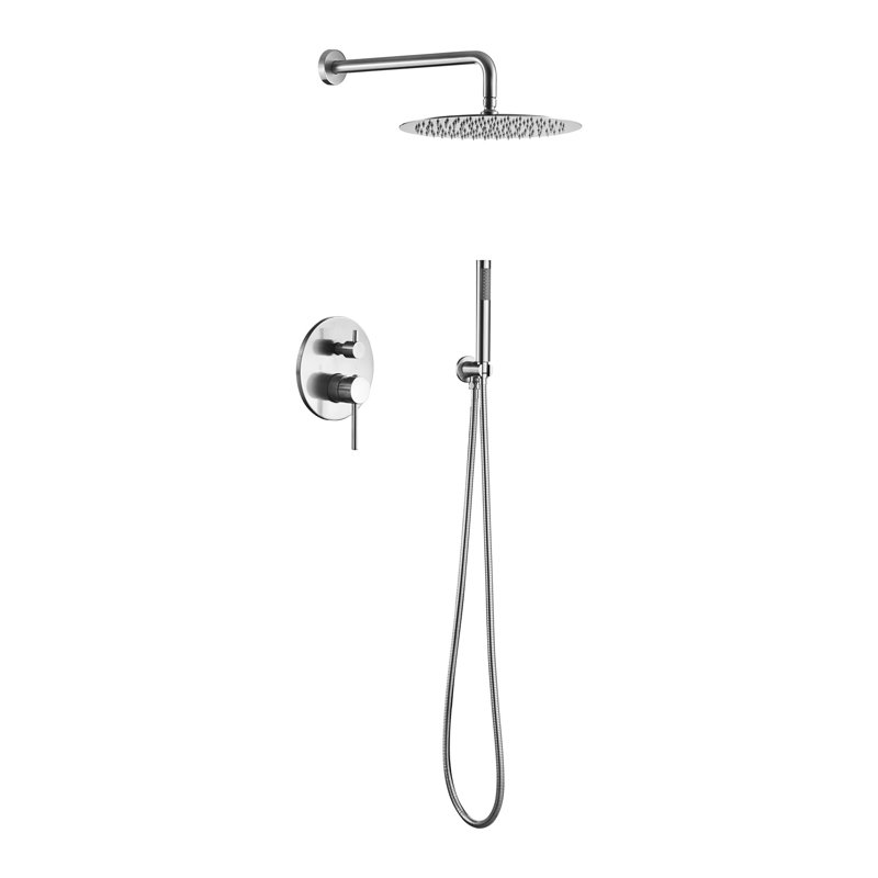 Bathroom Wall Mounted Shower Valve - 10" Stainless Steel Rain Head & Handheld, 2 Way Balance, Brushed Nickel Coating Mounted, Look
