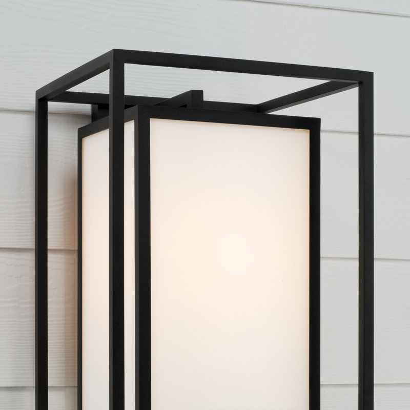 1-Light Outdoor Modern Square Rectangle Wall Lantern in Black with Soft White Glass, 19.5" H x 12.5" W x 13.5" D