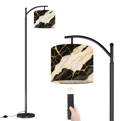 Arc Floor Lamp with Adjustable Lampshade Marbling Black White Marble Golden Veins Marble Veins Gold Black Standing Lamp 3 Color Temperatures Dimmable Tall Pole Lamp with Foot Switch for Bedroom