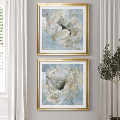 Blue Blanc I - Matted and Framed Under Glass, Set of 2, Large Living Room Wall Art