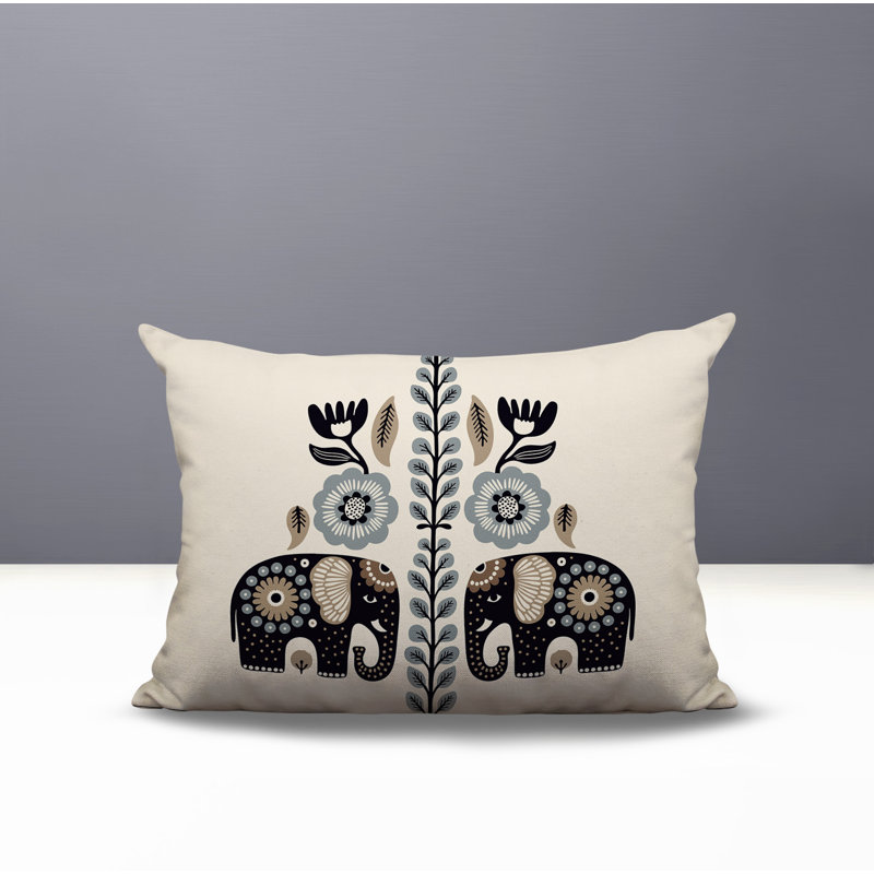 Coussin lombaire réversible intérieur / extérieur Jadi Elephant, Gris, Rectangulaire H 14 po x l 20 po